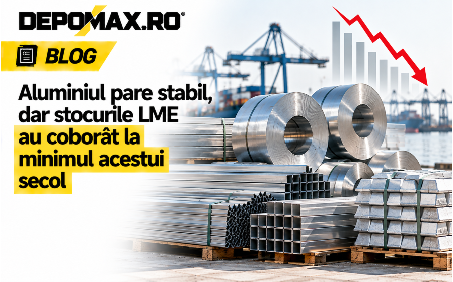 Lingouri, bobine și profile din aluminiu într-un depozit european conectat la infrastructura portuară