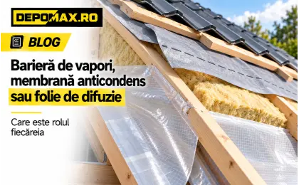 Barieră de vapori transparentă, membrană anticondens pentru acoperiș metalic și folie de difuzie lângă termoizolație