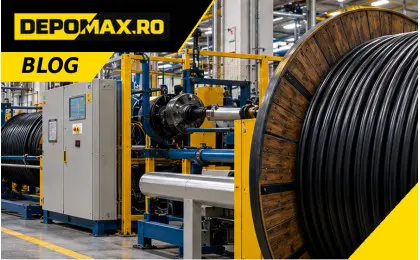 Fabrică modernă de cabluri electrice cu linii de extrudare și tamburi mari pentru cabluri de energie