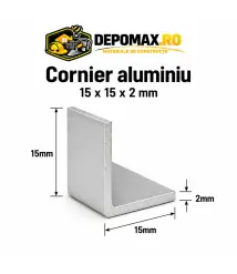 Cornier aluminiu 15 x 15 x 2 mm, 6 metri (EN AW-6060)