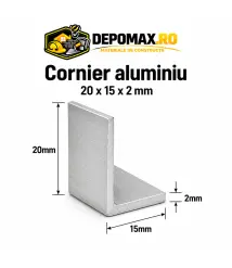 Cornier aluminiu 20 x 15 x 2 mm, 6 metri (EN AW-6060)
