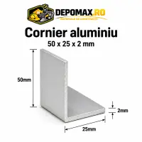 Cornier aluminiu 50 x 25 x 2 mm, 6 metri (EN AW-6060)