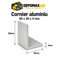 Cornier aluminiu 60 x 30 x 4 mm, 6 metri (EN AW-6060)