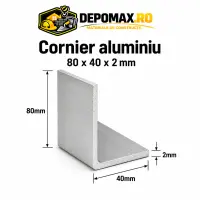 Cornier aluminiu 80 x 40 x 2 mm, 6 metri (EN AW-6060)