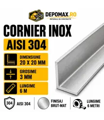 Cornier inox AISI 304, 20 x 20 x 3 mm, 6 metri