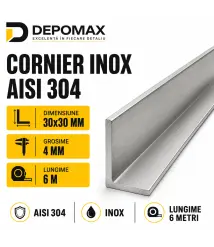 Cornier inox AISI 304, 30 x 30 x 4 mm, 6 metri