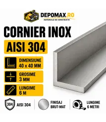 Cornier inox AISI 304, 40 x 40 x 3 mm, 6 metri