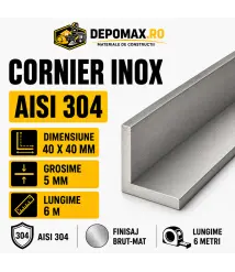 Cornier inox AISI 304, 40 x 40 x 5 mm, 6 metri