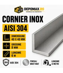 Cornier inox AISI 304, 40 x 40 x 8 mm, 6 metri