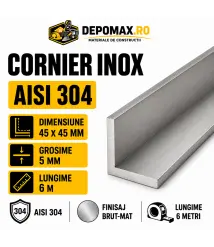 Cornier inox AISI 304, 45 x 45 x 5 mm, 6 metri