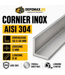 Cornier inox AISI 304, 50 x 50 x 5 mm, 6 metri