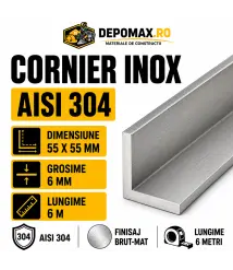 Cornier inox AISI 304, 55 x 55 x 6 mm, 6 metri