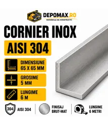 Cornier inox AISI 304, 65 x 65 x 5 mm, 6 metri