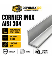 Cornier inox AISI 304, 25 x 25 x 3 mm, 6 metri