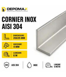 Cornier inox AISI 304, 25 x 25 x 4 mm, 6 metri