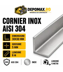 Cornier inox AISI 304, 30 x 30 x 5 mm, 6 metri