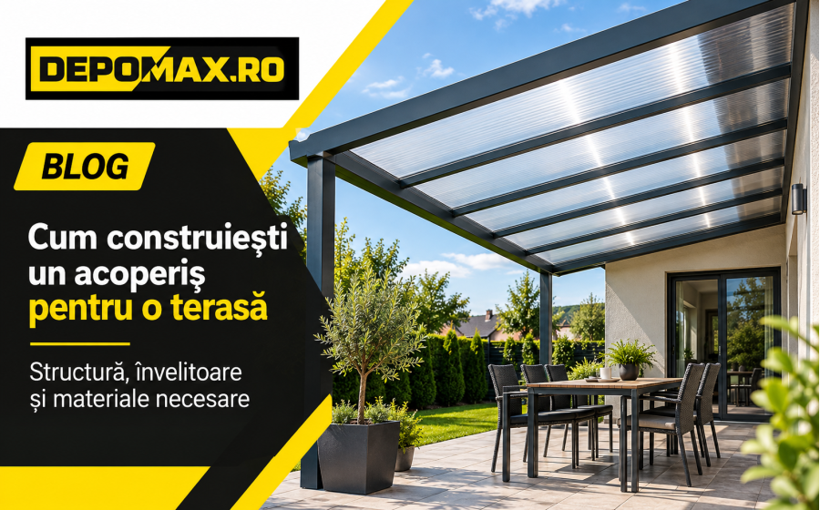 Acoperiș pentru terasă cu structură metalică și învelitoare din policarbonat