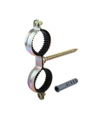 Colier dublu metalic zincat galben cu garnitura EvoSanitary, 15 mm