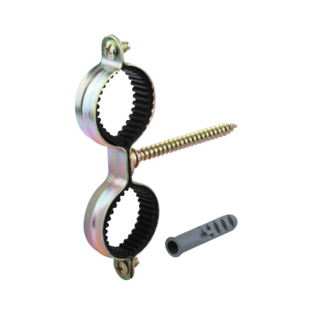 Colier dublu metalic zincat galben cu garnitura EvoSanitary, 15 mm