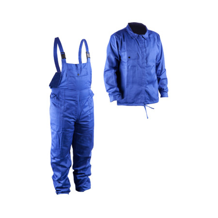 Costum de lucru cu haina si pantalon cu pieptar albastru, marimea 48