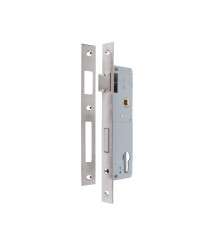 Broasca pentru usa PVC cu mecanism reversibil, interax 85 mm, latime pana la butuc 30 mm, contraplaca 16 x 240 mm