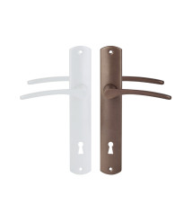 Set manere usa cu sild din aluminiu, interax 90 mm, cheie, stanga, alb