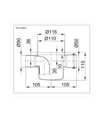 Sifon pardoseala SL STY502, o intrare, 180 grade