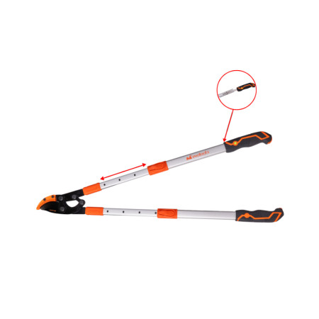 Foarfeca crengi tip nicovala cu manere telescopice din aluminiu si ferastrau integrat 745mm EvoTools