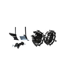 Pachet accesorii Basic motosapa/motocultor, plug, rarita, adaptor si roti metalice EvoTools
