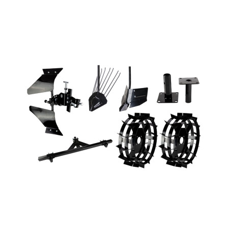 Pachet accesorii Expert motosapa/motocultor, pluguri, rarite, adaptor si roti metalice EvoTools