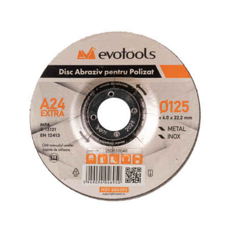 Disc abraziv de polizat EvoTools, 125 x 6 x 22.2 mm, A24 Extra