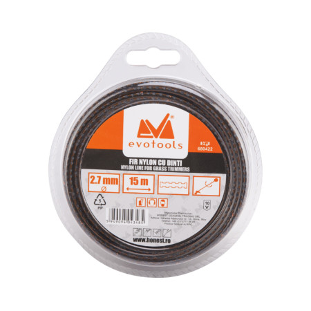 Fir motocoasa nylon cu dinti 3.00 mm x 12 m, EvoTools