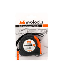 Ruleta Evotools cu frana si protectie, 3 m x 16 mm