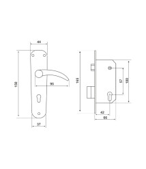 Broasca pentru usa cu cheie si silduri EvoTools, interax 57 mm, 100 x 60 mm