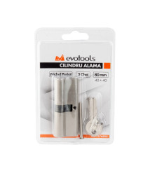Cilindru pentru usa din alama EvoTools, 70 mm, 35+35 mm, nichel periat, 3 chei
