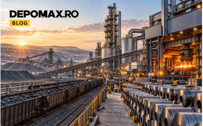 Complex siderurgic integrat modern, cu mină, transport feroviar, instalații industriale și bobine de oțel