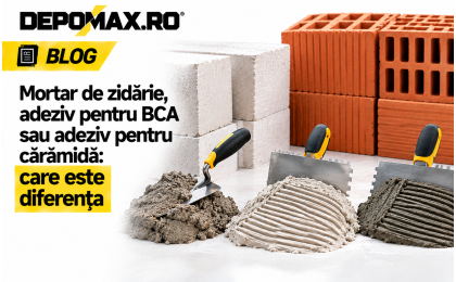 Mortar de zidărie și adezivi pentru BCA și cărămidă, prezentați alături de blocuri compatibile