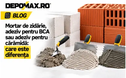 Mortar de zidărie și adezivi pentru BCA și cărămidă, prezentați alături de blocuri compatibile