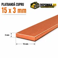 Platbanda cupru 15 x 3 mm – lungime 4 metri – EN Cu-ETP