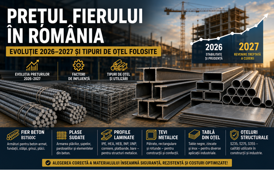 Prețul fierului în România în 2026–2027 și principalele tipuri de oțel folosite în construcții