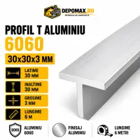Profil T aluminiu 30 x 30 x 3 mm, 6 metri