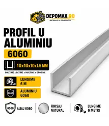 Profil U aluminiu 10 x 10 x 10 x 1.5 mm, 6 metri