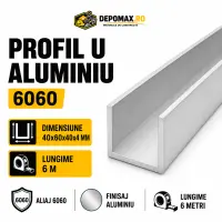 Profil U aluminiu 40 x 60 x 40 x 4 mm, 6 metri