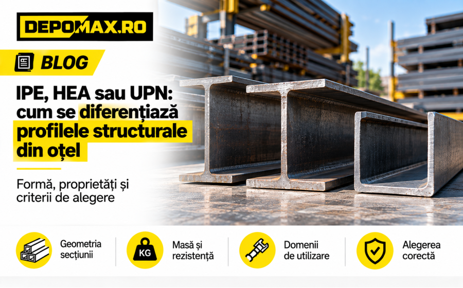Profile structurale din oțel IPE, HEA și UPN prezentate comparativ prin secțiunile lor transversale