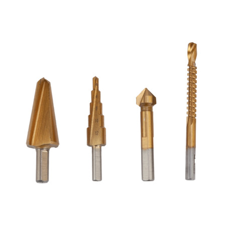 Set 4 piese burghiu in trepte HSS 4241, 4-12 mm, acoperire titan, EvoTools