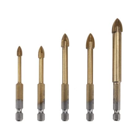 Set 5 burghie pentru sticla si placi ceramice 5-12 mm, coada hexagonala, EvoTools