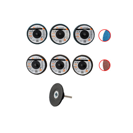 Set 6 mini discuri lamelare EvoTools 75 mm, P40/P60/P80, cu suport