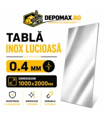 Tabla inox lucioasa BA , 0.4 x 1000 x 2000 mm, 2 mp