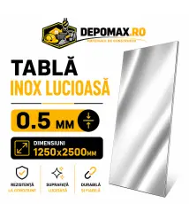 Tabla inox lucioasa BA, 0.5 x 1250 x 2500 mm, 3.125 mp