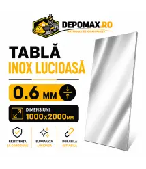 Tabla inox lucioasa BA, 0.6 x 1000 x 2000 mm, 2 mp